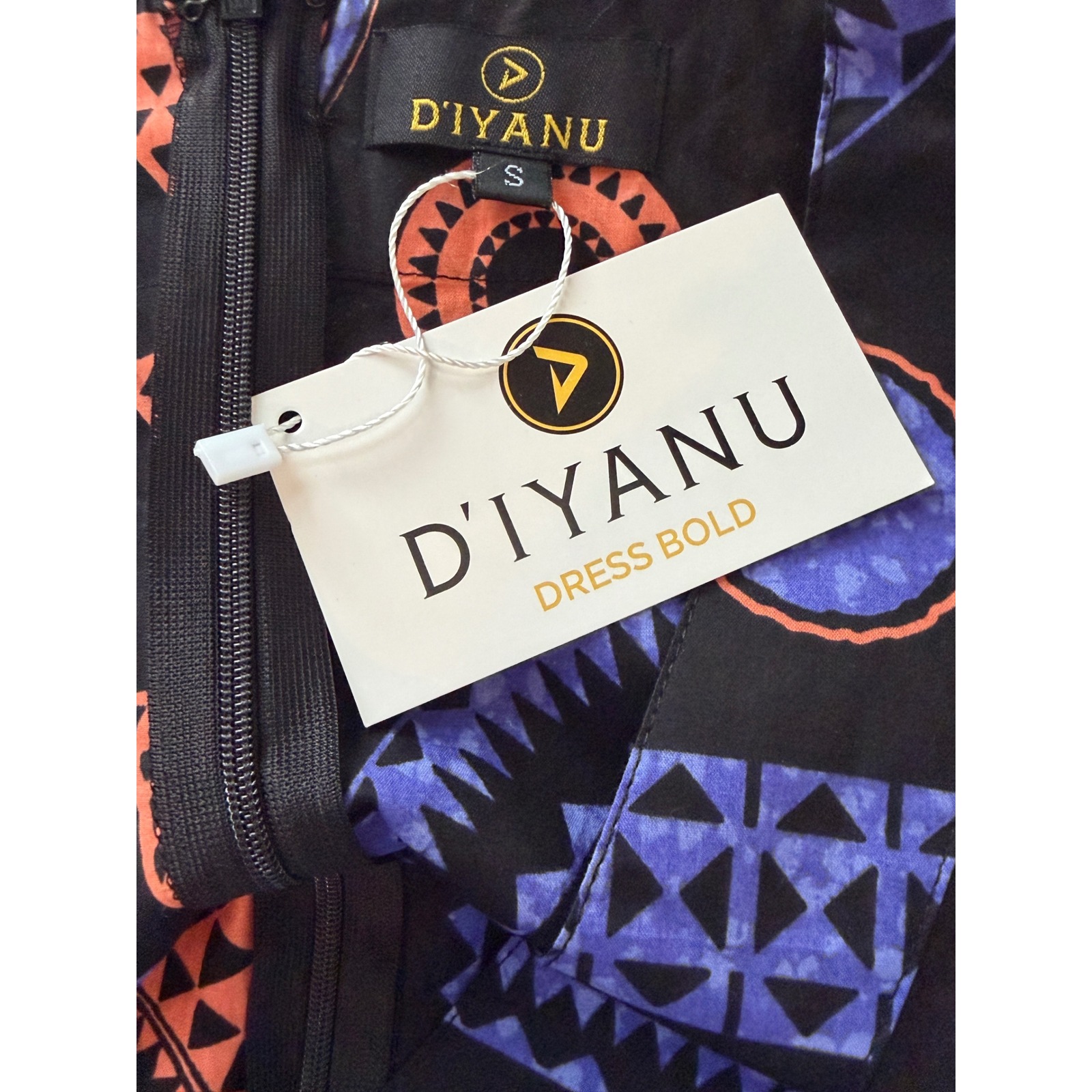Nwt D'iyanu | Ronke African Print Maxi Dress Small Black Purple Orange Geometric — image 5 of 6